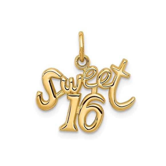 14K Yellow Gold Sweet 16 Pendant Charm (NO CHAIN)